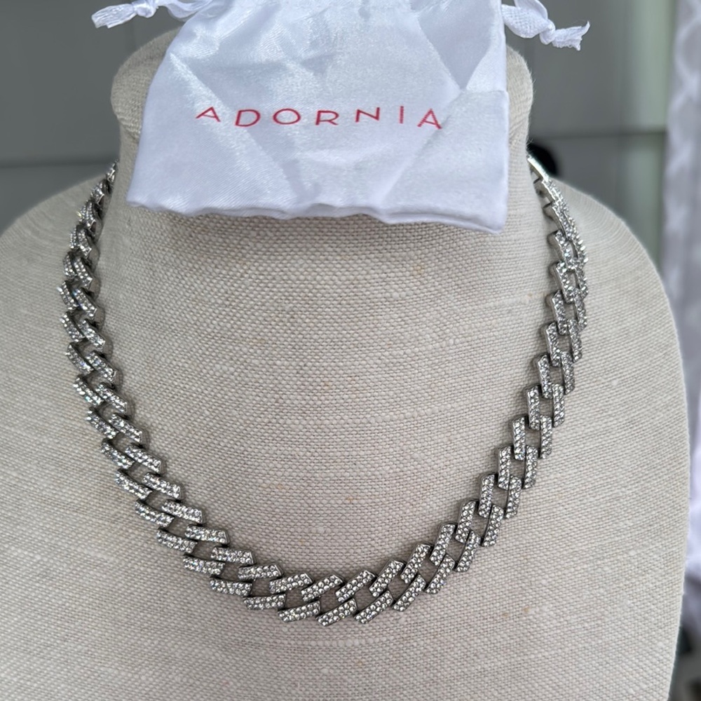 Adornia sterling silver  plated rhodium Cubic Zirconia Curb Chain Necklace.